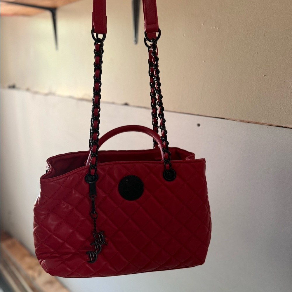 Red Quilted Chain-Handle Women’s Tote